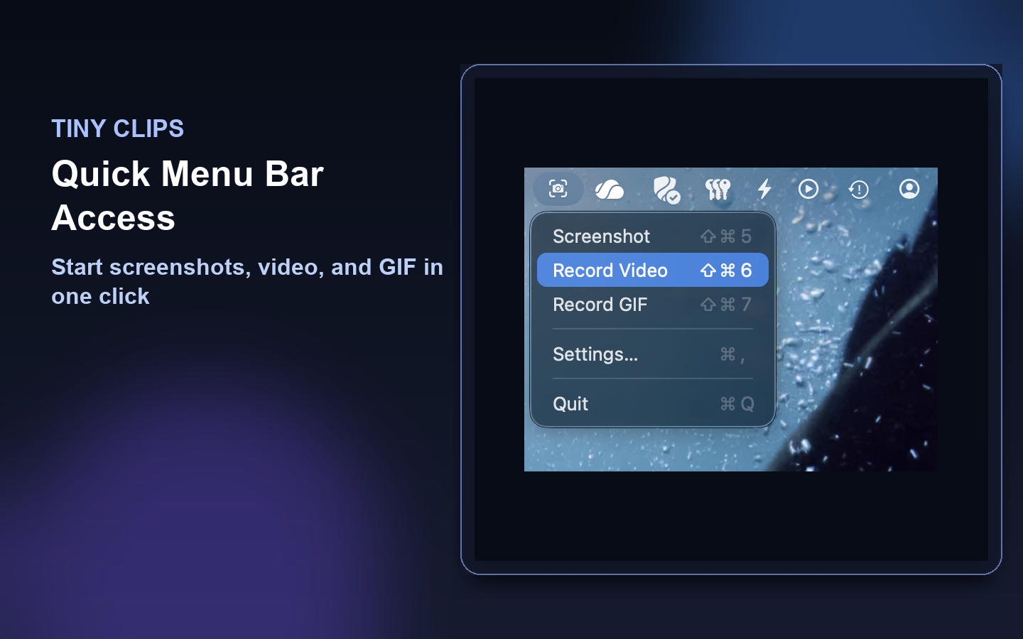 Tiny Clips App Store artwork showing quick menu bar access