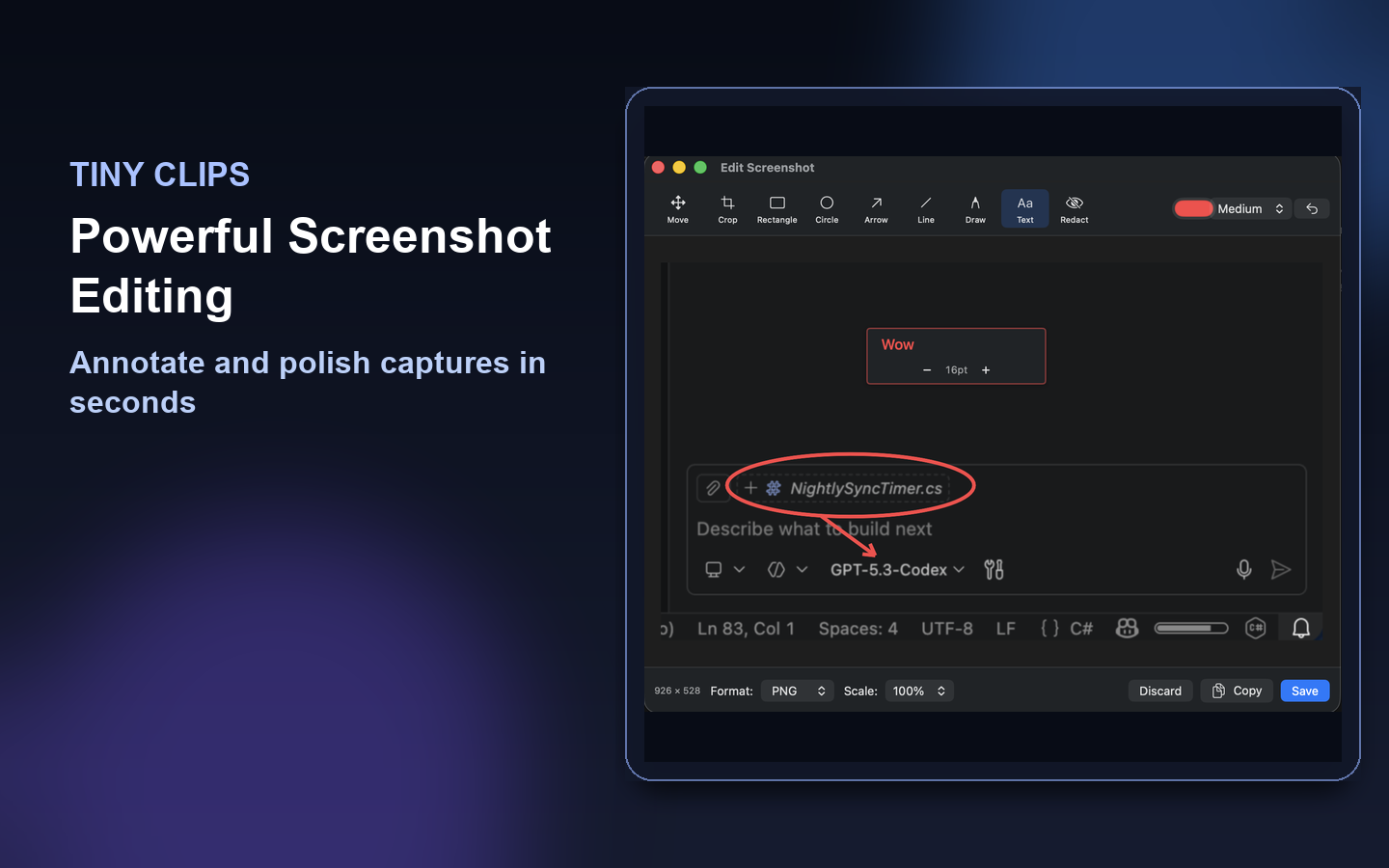 Tiny Clips App Store artwork showing screenshot editing tools