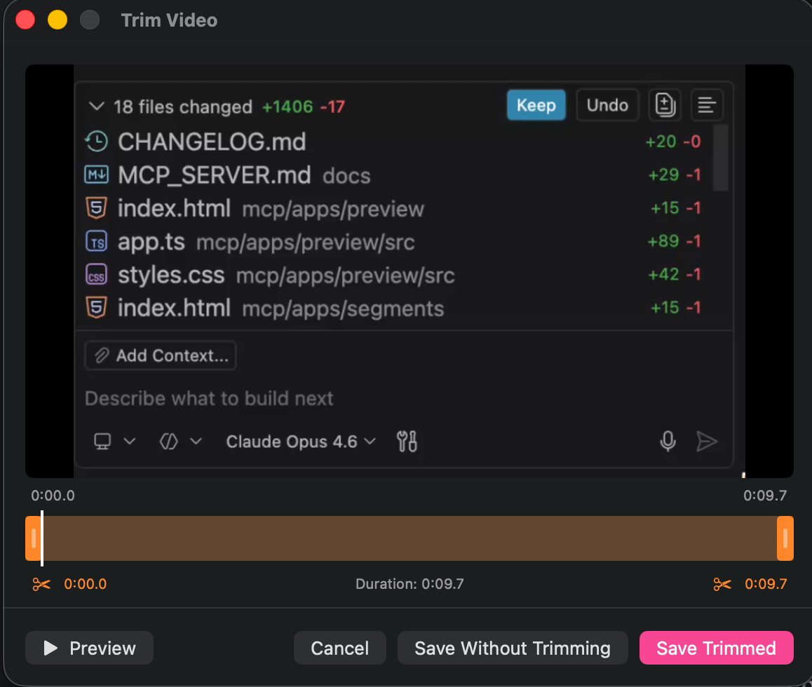 Tiny Clips capture and trim workflow